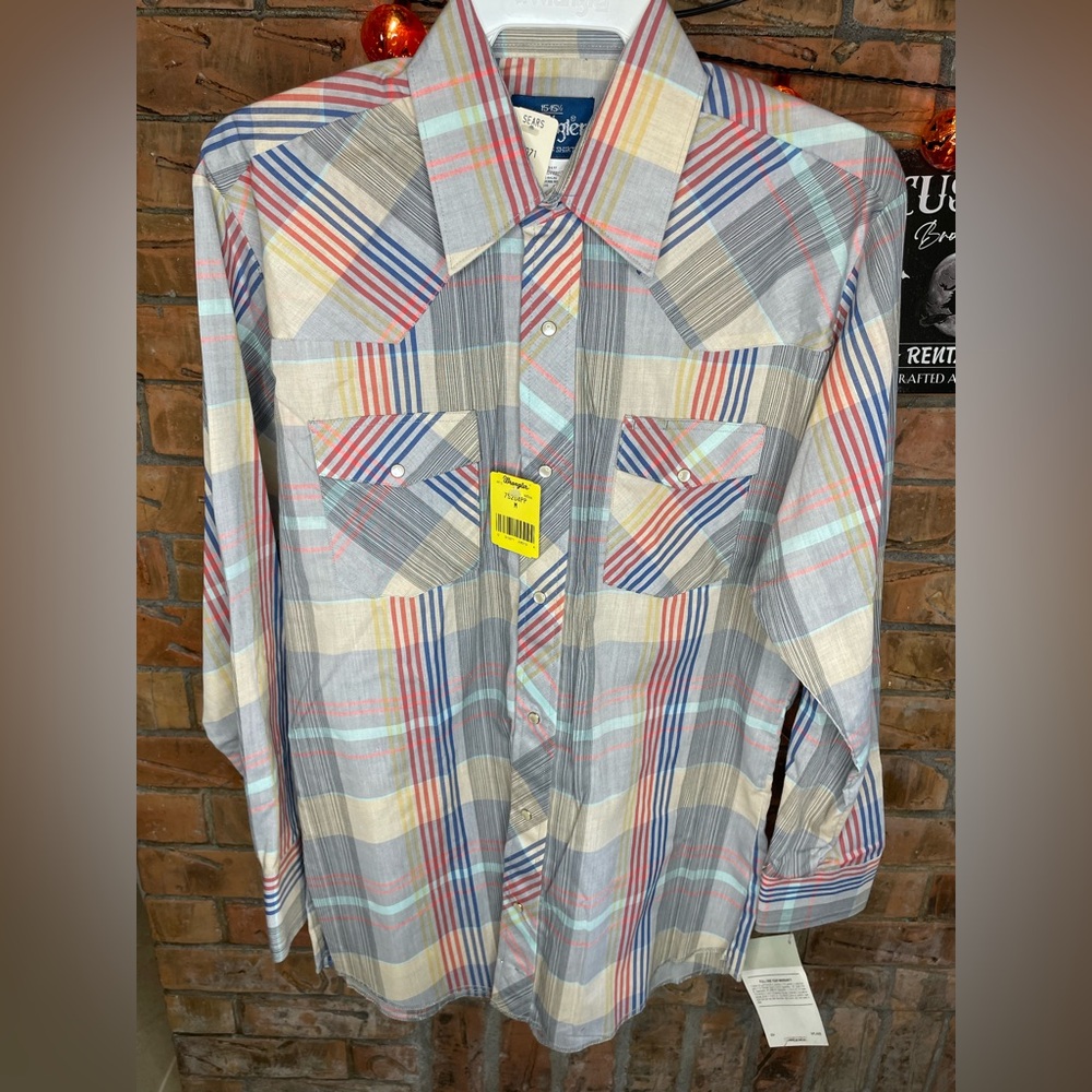 Vintage Wrangler Western Pearl Snap Long Sleeve Shirt Mens Medium NWT